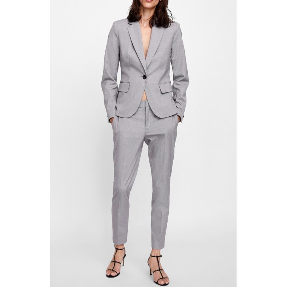 Zara Trousers Check Pattern Plaid Skinny Slim Checkered Tartan Work Slacks Pants